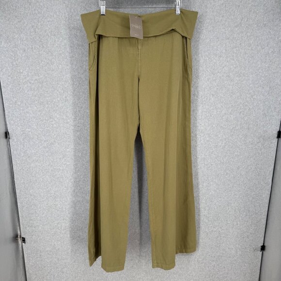 Anthropologie Sitwell Womens Foldover Wide Leg Pant Size L Green Pockets NEW - Picture 1 of 15